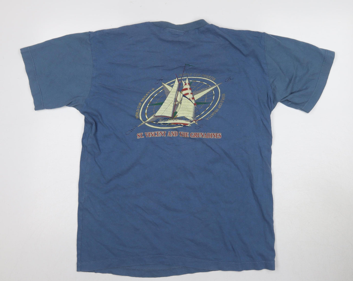 Cottennet Men's Blue Nautical Crew Neck T-Shirt, Size L