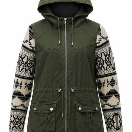 Miss Selfridge Women's Green Fair Isle Hooded Jacket Size 8