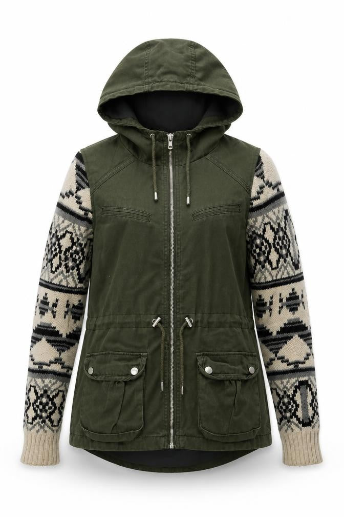 Miss Selfridge Women's Green Fair Isle Hooded Jacket Size 8