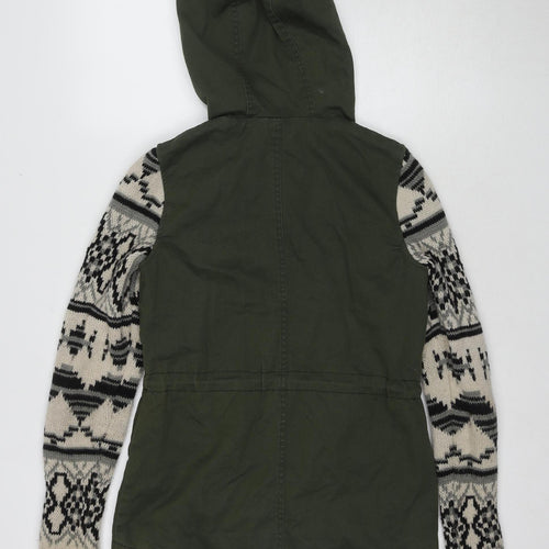 Miss Selfridge Women's Green Fair Isle Hooded Jacket Size 8