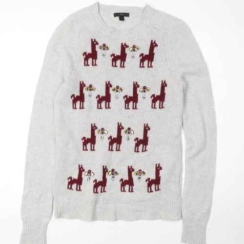 J.Crew Women's Grey Wool Pullover Jumper, M, Animal Print