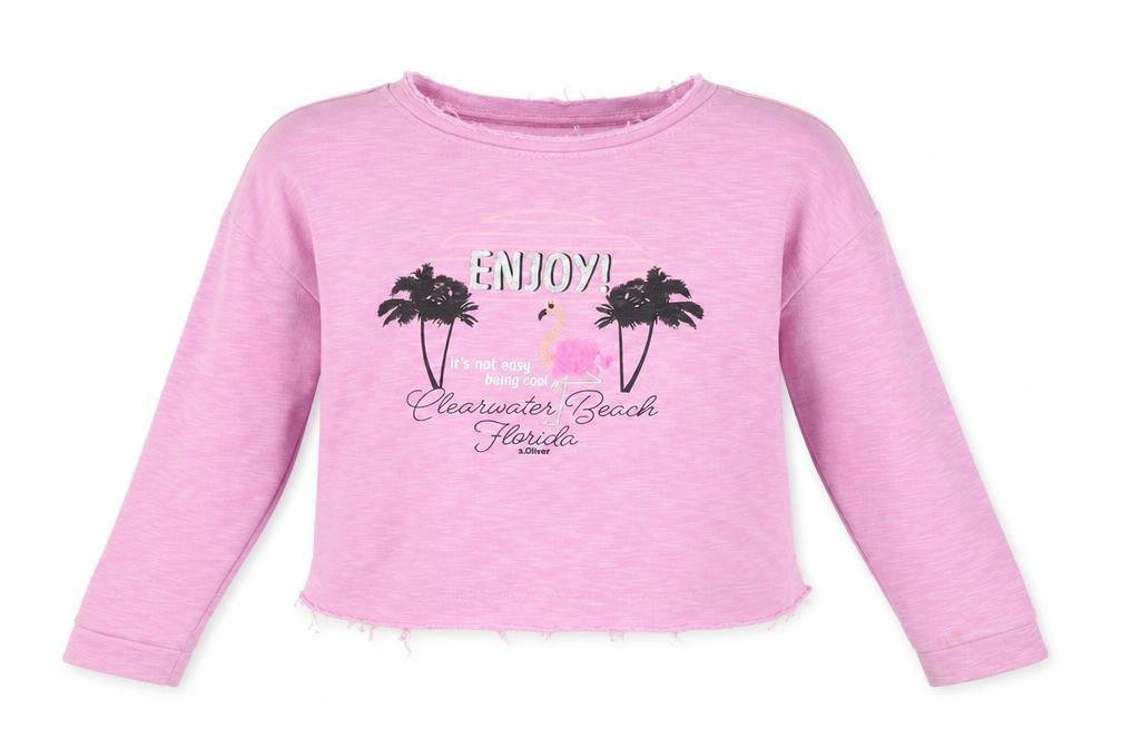 Front view of s.Oliver Women's Pink Graphic Pullover Sweatshirt, size 12