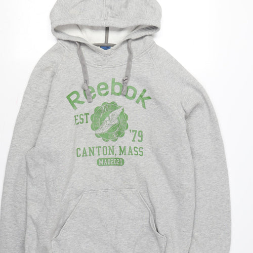 Reebok Men's Grey Pullover Hoodie M with Logo Graphic
