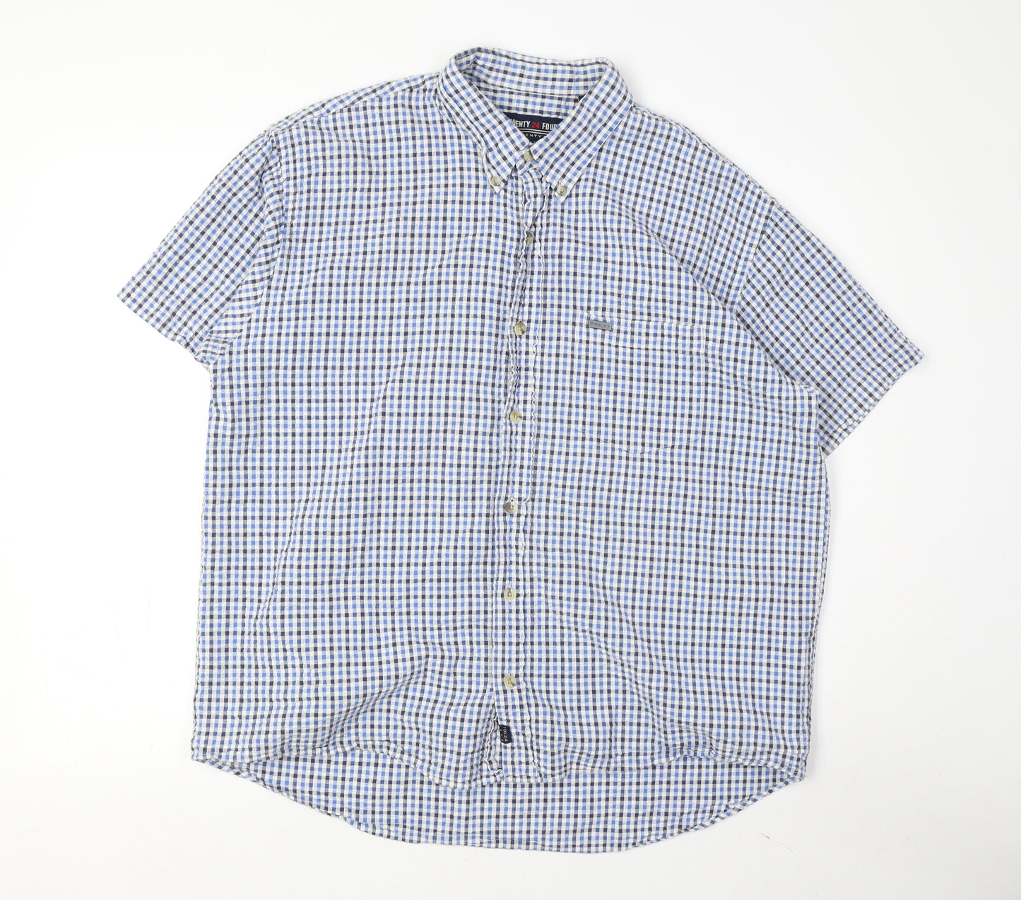 Twenty Four 7 Men's Blue Check Short Sleeve Shirt M