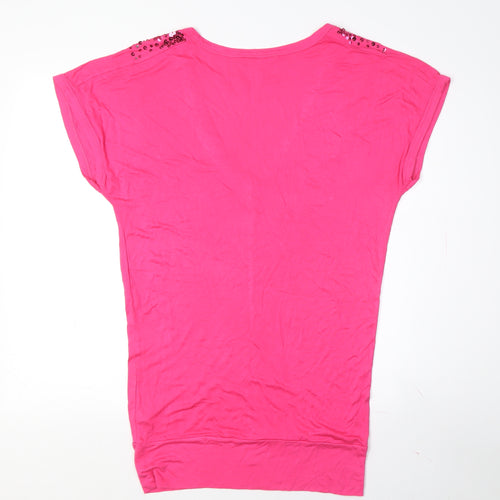 Red Herring Women's Pink Sequin V-Neck T-Shirt