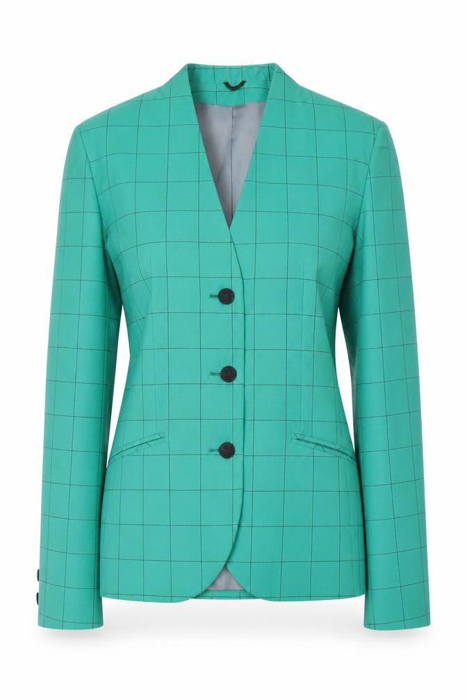 Front view of Austin Reed Women's Green Check Blazer, size 10, Elegant Design
