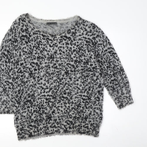 David Emanuel Women's Grey Animal Print Pullover Jumper