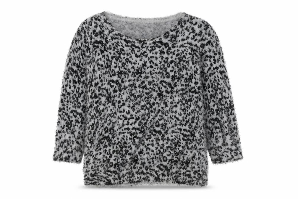 Front view of David Emanuel Women's Grey Animal Print jumper
