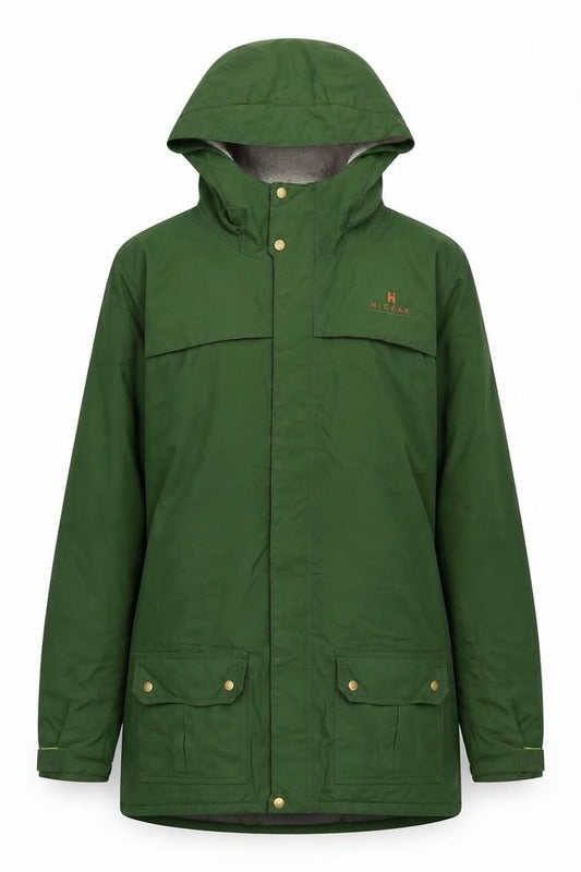 Front view of Hi Gear Women's Green Parka Jacket, size 6, Hooded Mid-Length