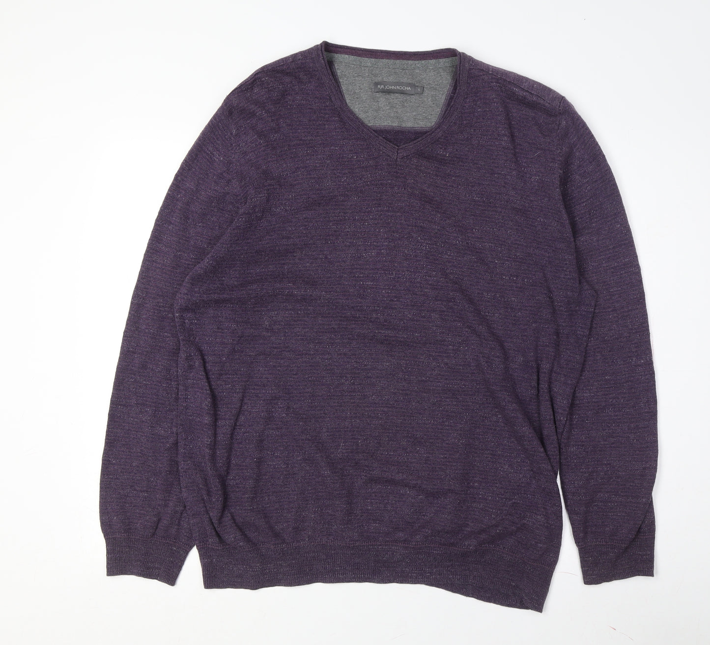 RJR. John Rocha Men's Purple V-Neck Pullover Jumper L