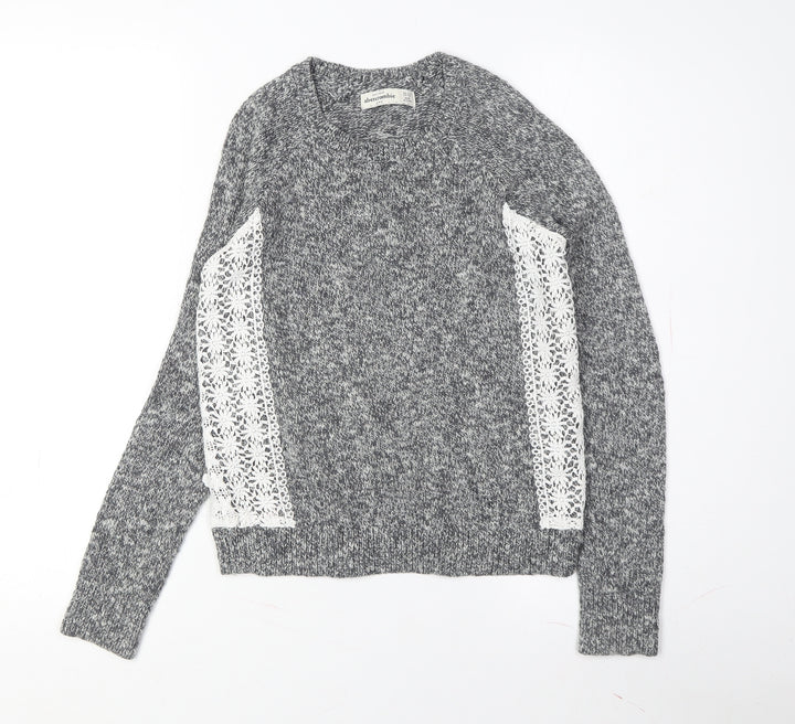 Abercrombie Women's Grey Lace Knit Pullover Jumper L