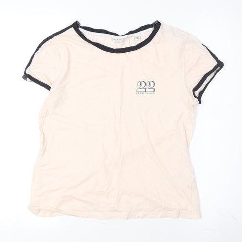 Jack Wills Women's Beige Crew Neck Ringer T-Shirt Size 10