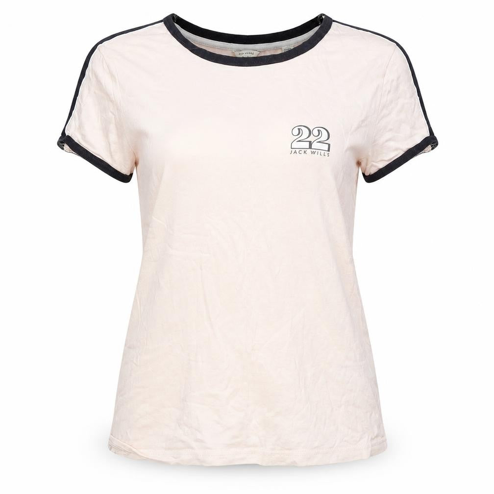 Front view of Jack Wills Women's Beige Crew Neck Ringer T-Shirt, size 10