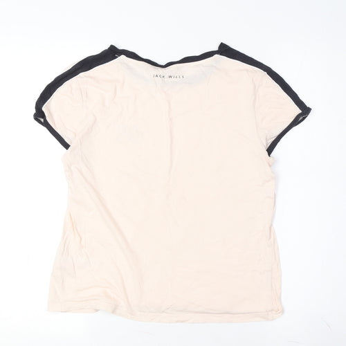 Jack Wills Women's Beige Crew Neck Ringer T-Shirt Size 10