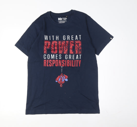 Front view of The Souled Store Men's Blue Spider-Man Comic T-Shirt S