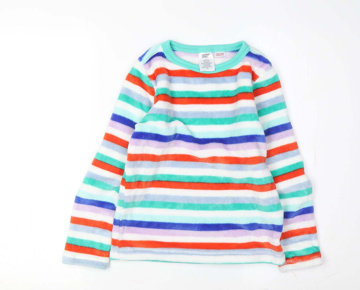 Lands' End Boys Multicoloured Striped Fleece Pullover Sweatshirt
