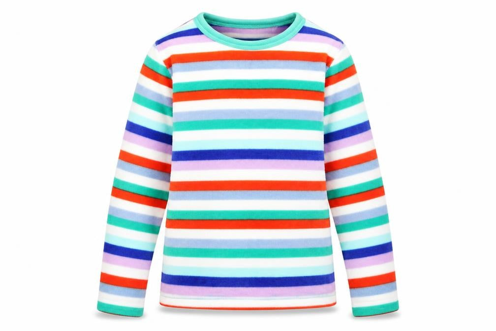 Front view of Lands' End boys’ multicoloured striped fleece pullover sweatshirt