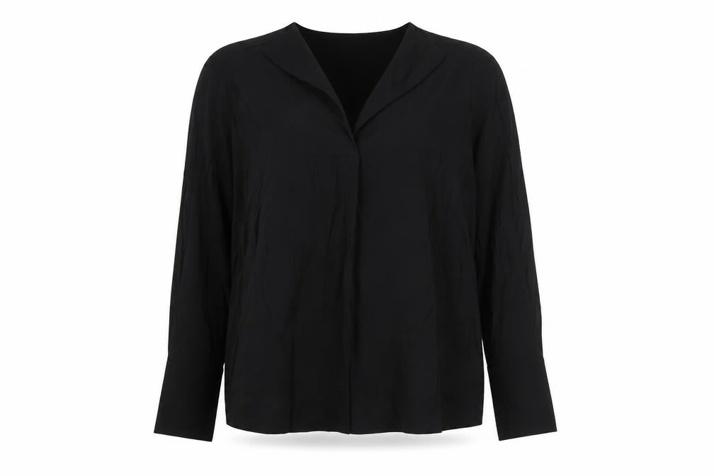 Front view of KLEY Women's Black Blouse, size 12, V-Neck Long Sleeve