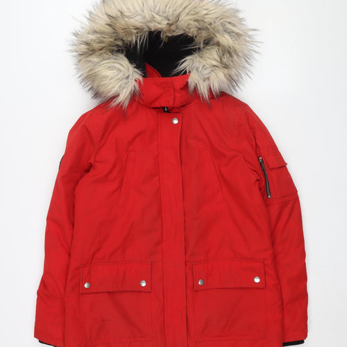 New Look Women's Red Parka Jacket Size 8 with Hood