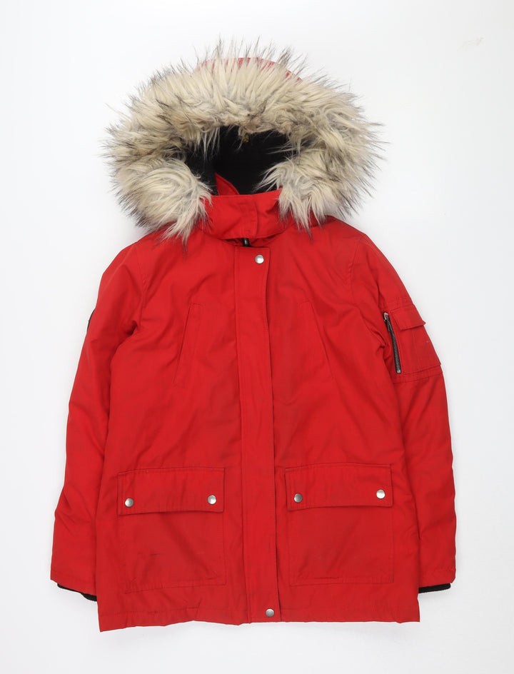 New Look Women's Red Parka Jacket Size 8 with Hood