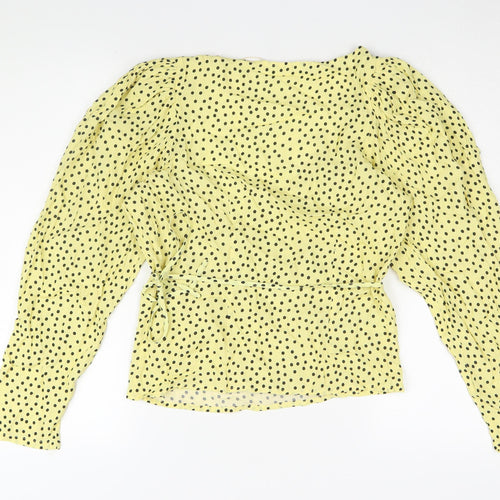 MNG Women's Yellow Polka Dot Wrap Blouse, Size S