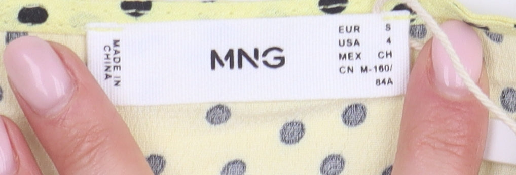 MNG Women's Yellow Polka Dot Wrap Blouse, Size S