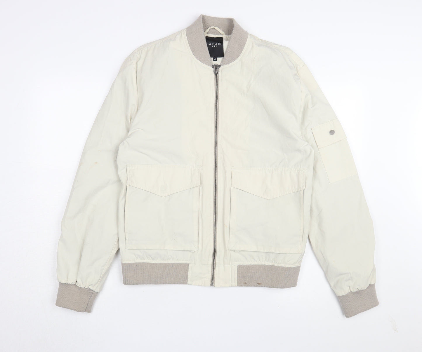New Look Men's Ivory Bomber Jacket XS Classic Fit