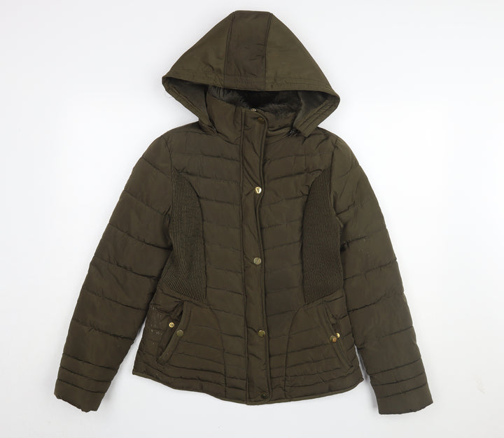 YMI Women's Green Puffer Jacket M Hooded Winter