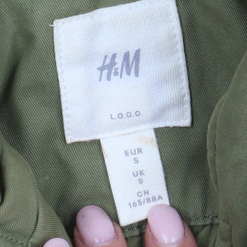 H&M Women's Green Parka Coat Size S Hooded Fur Trim