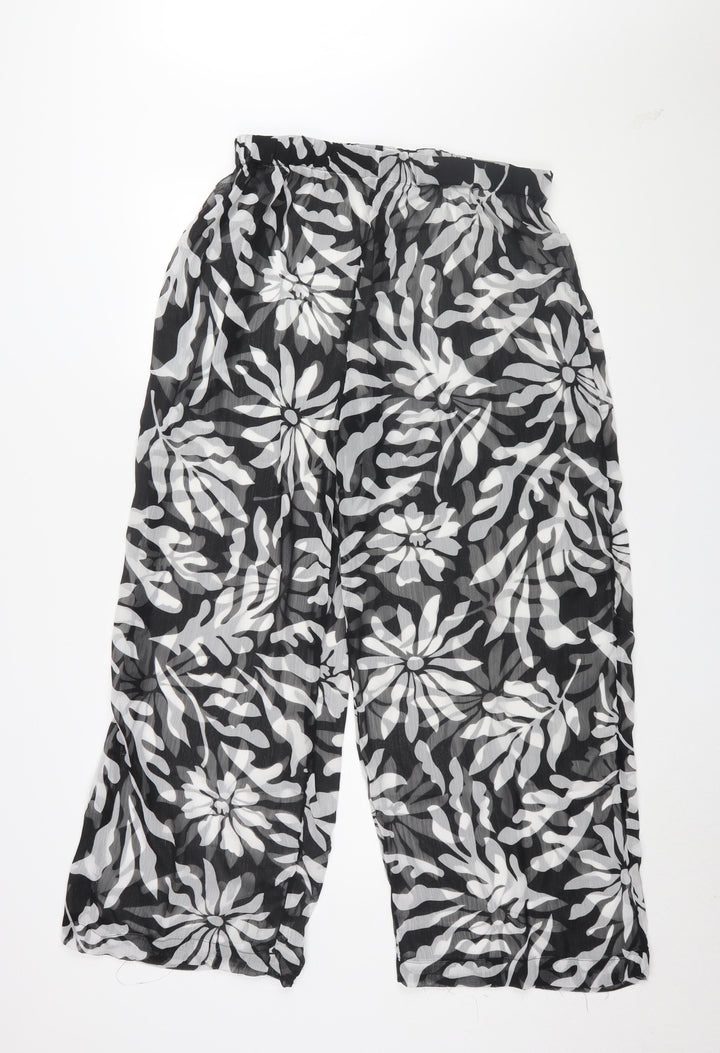 Topshop Women's Black Floral Wide-Leg Trousers