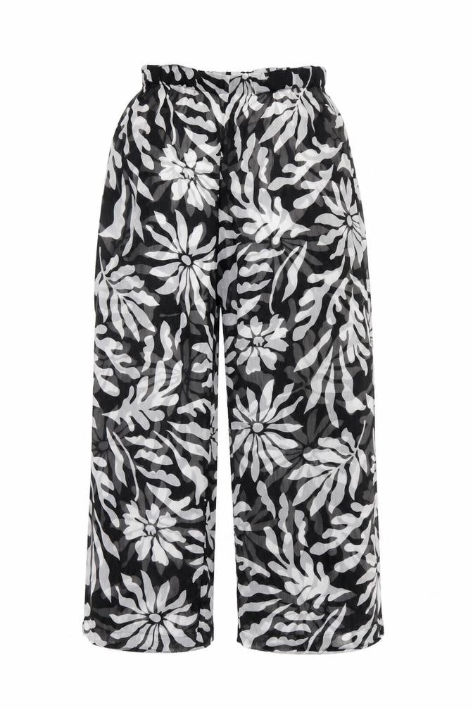 Topshop Women's Black Floral Wide-Leg Trousers