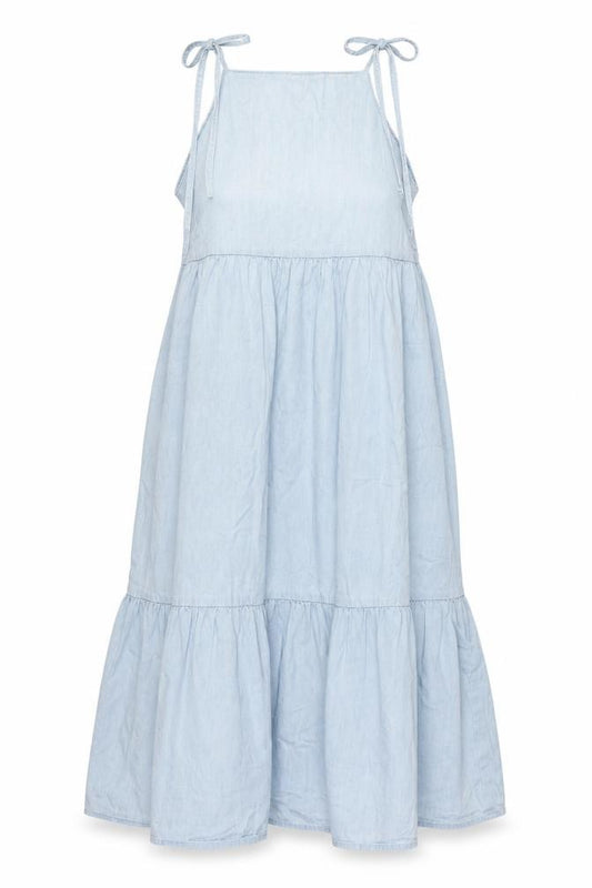Front view of ASOS Women's Blue Chambray Slip Dress, size 8