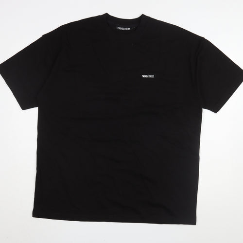 Twofeathers Black Cotton T-Shirt Large