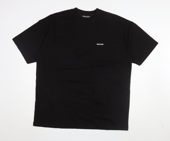 Twofeathers Black Cotton T-Shirt Large