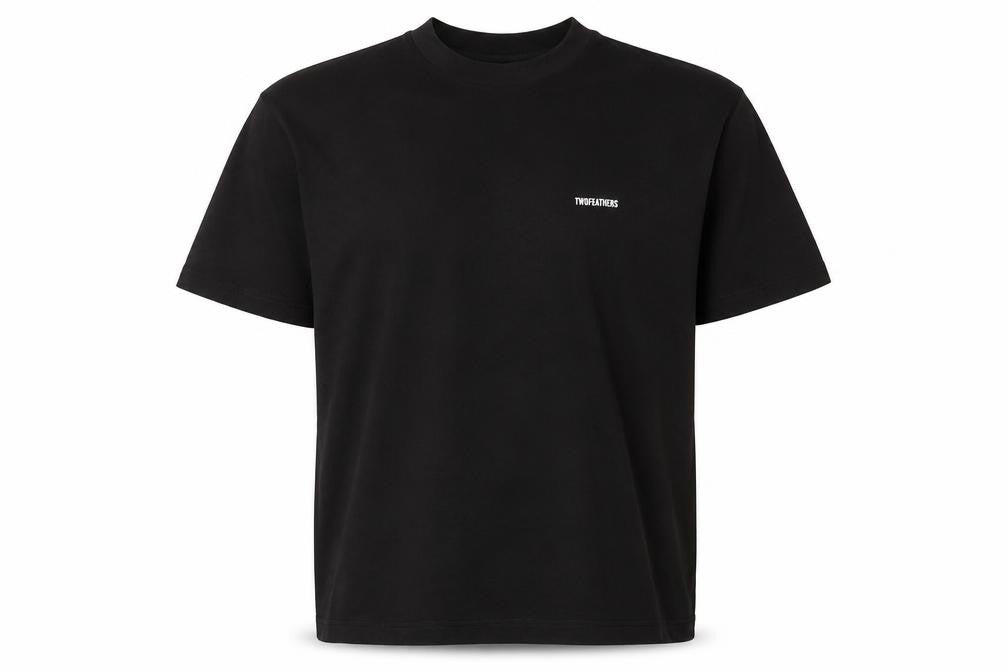Front view of Twofeathers Black Cotton T-Shirt Large