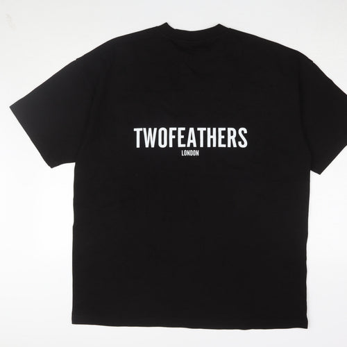 Twofeathers Black Cotton T-Shirt Large