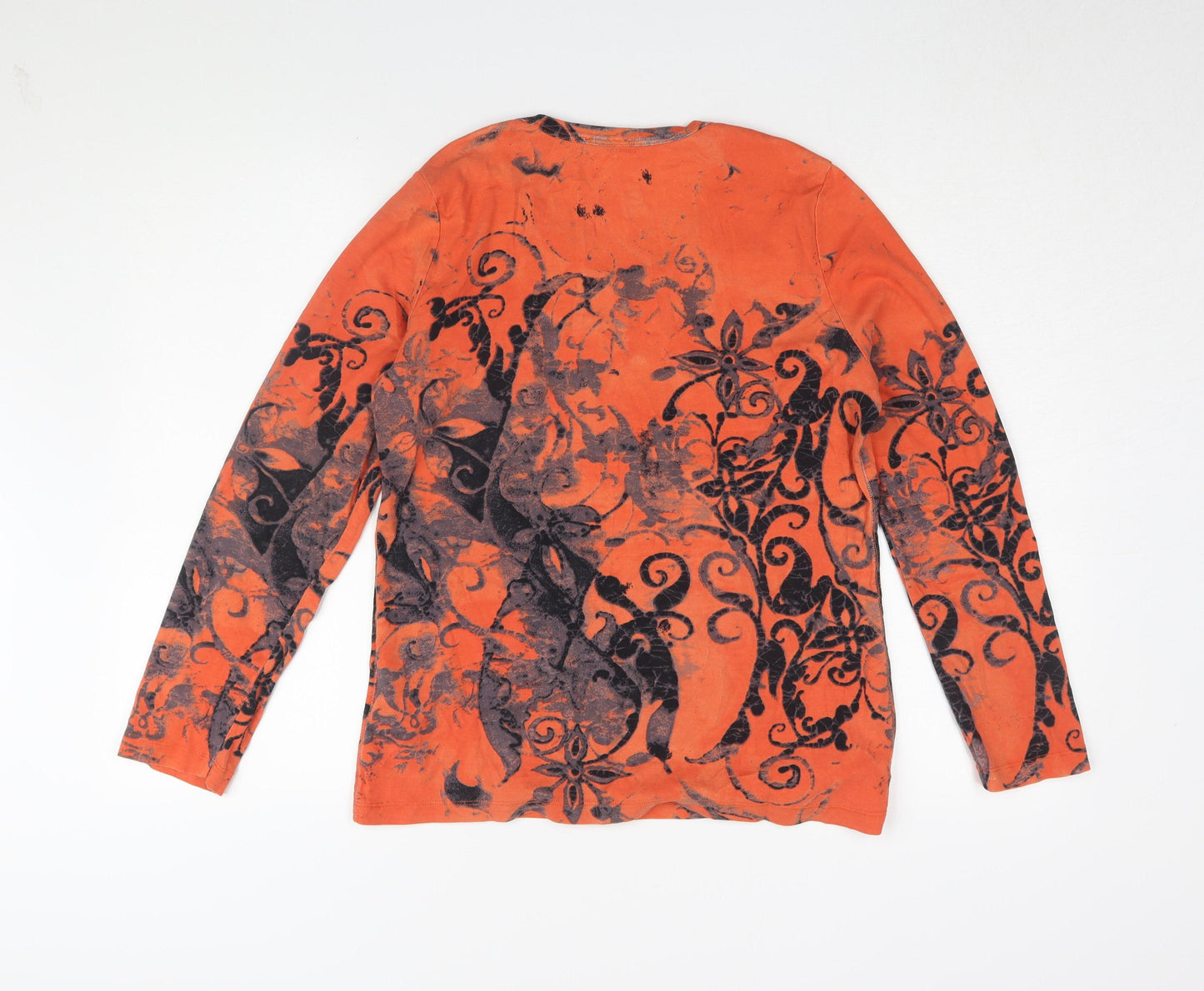 Via Appia Women's Orange Floral Beaded Cotton T-Shirt, Size 14