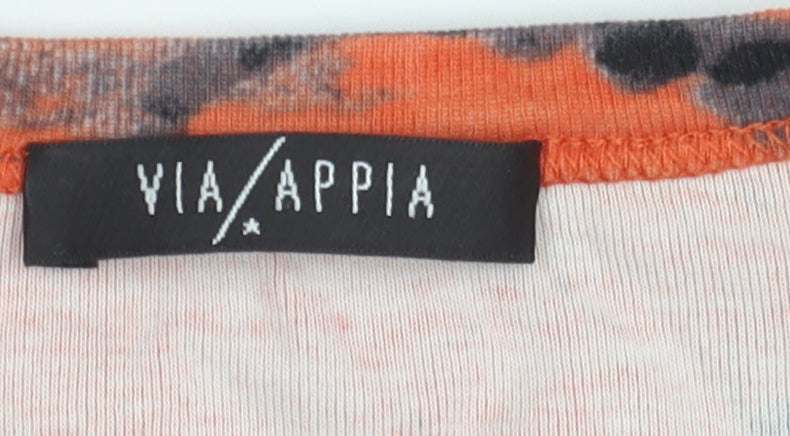 Via Appia Women's Orange Floral Beaded Cotton T-Shirt, Size 14