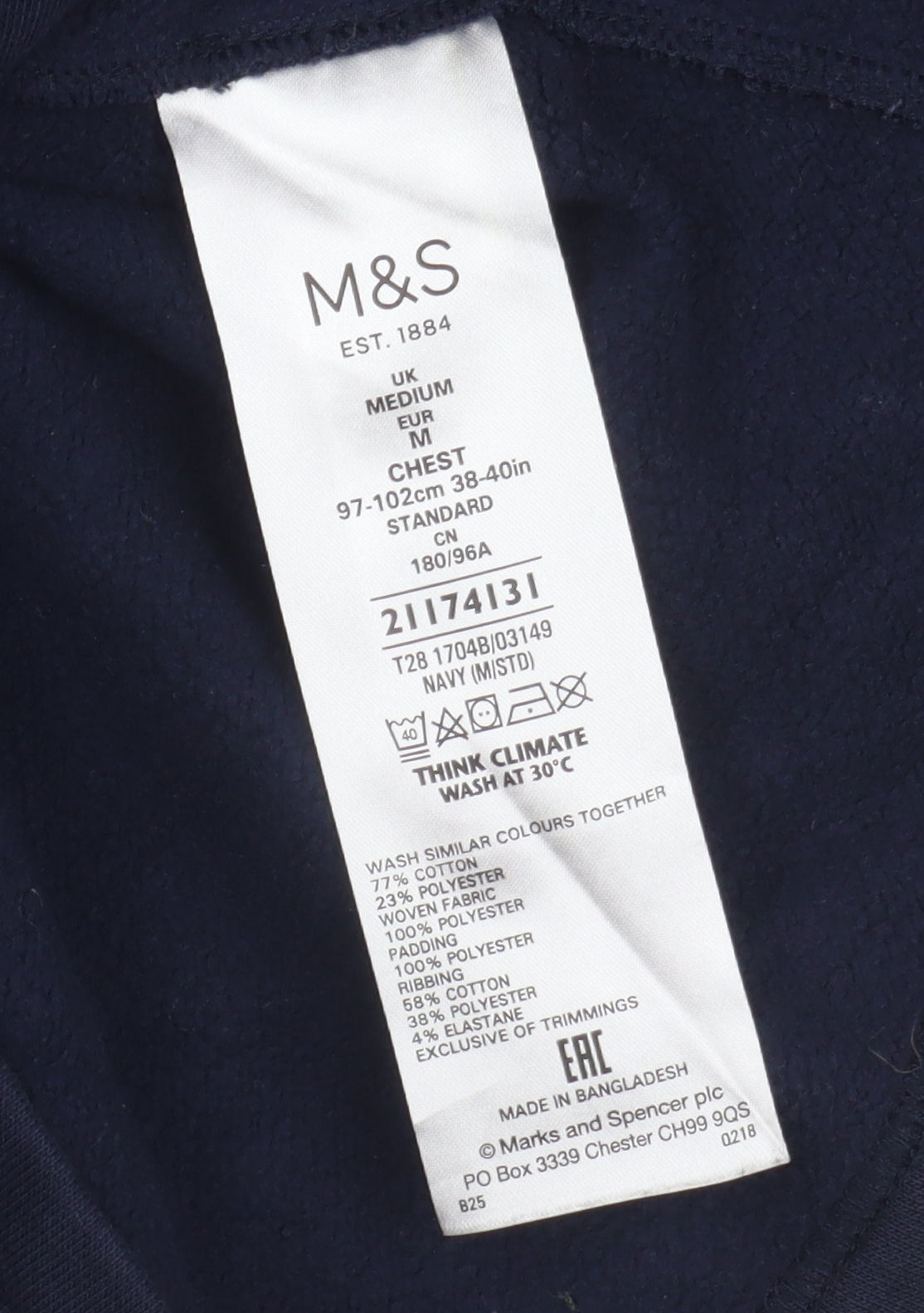 Marks and Spencer Men's Blue Medium Windbreaker Jacket