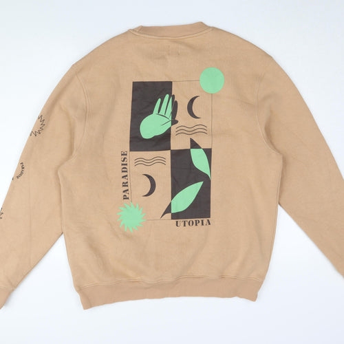 River Island Men's Beige Graphic Print Sweatshirt M