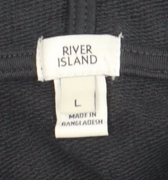 River Island Men's Black Pullover Hoodie L