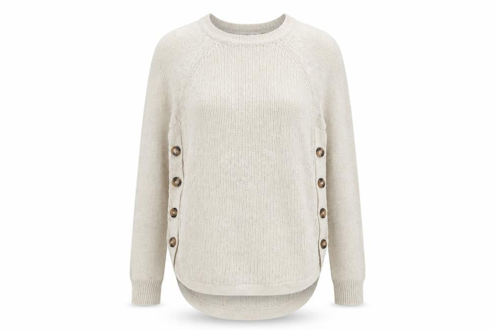 Front view of RD Style Women's Beige Medium Crew Neck jumper