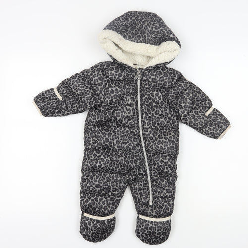 Michael Kors Unisex Grey Animal Print Puffer Snowsuit, 6-9M