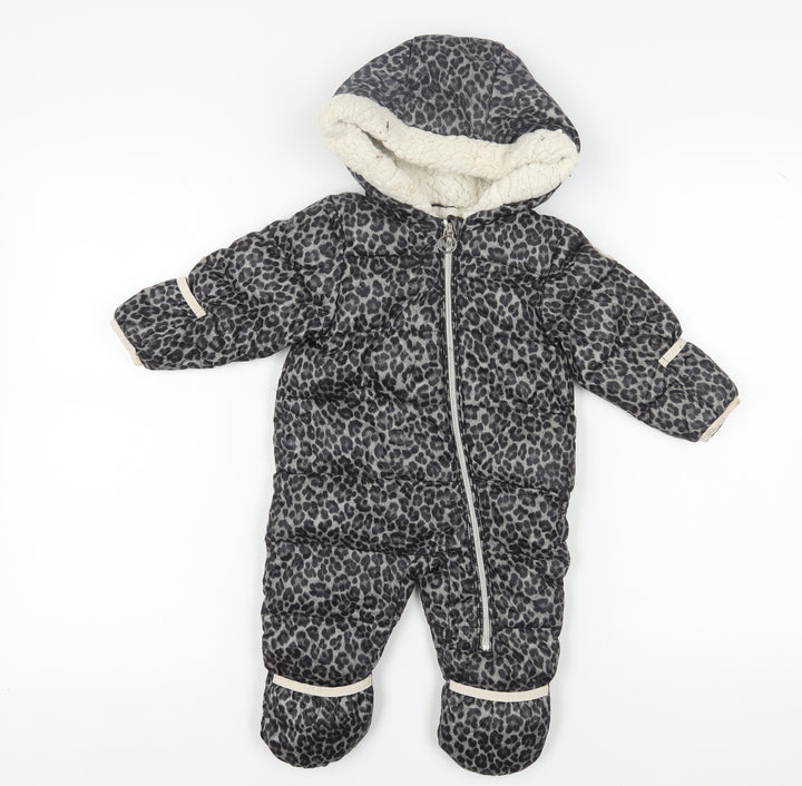 Michael Kors Unisex Grey Animal Print Puffer Snowsuit, 6-9M