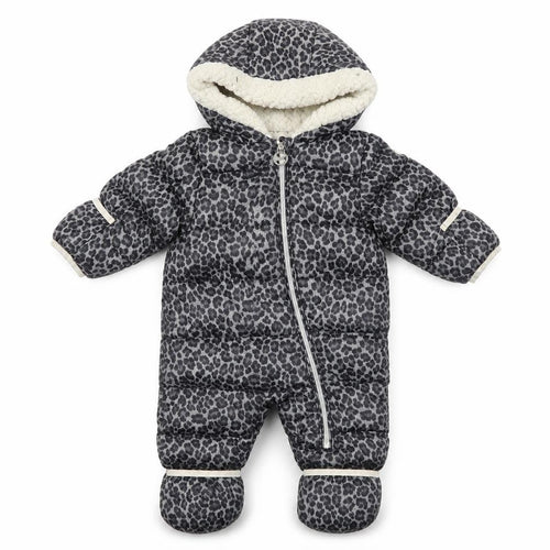 Michael Kors Unisex Grey Animal Print Puffer Snowsuit, 6-9M