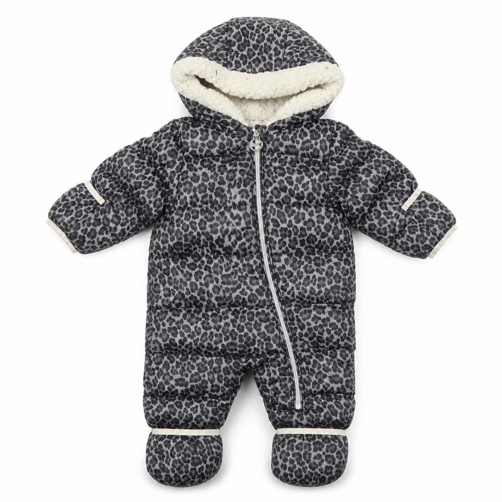 Michael Kors Unisex Grey Animal Print Puffer Snowsuit, 6-9M