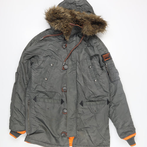 Superdry Men's Grey Parka Jacket M Padded Fur Hood