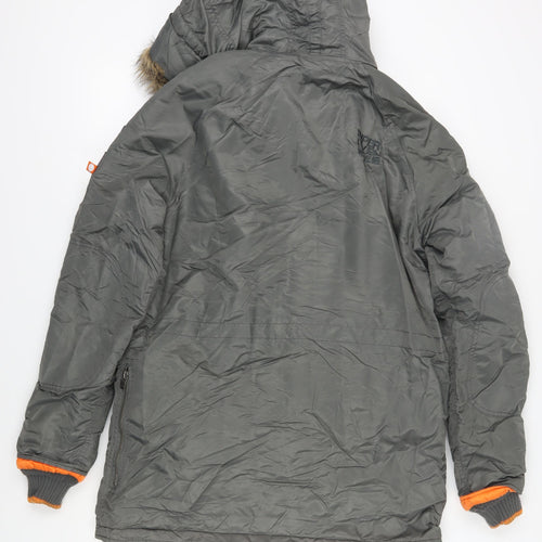 Superdry Men's Grey Parka Jacket M Padded Fur Hood