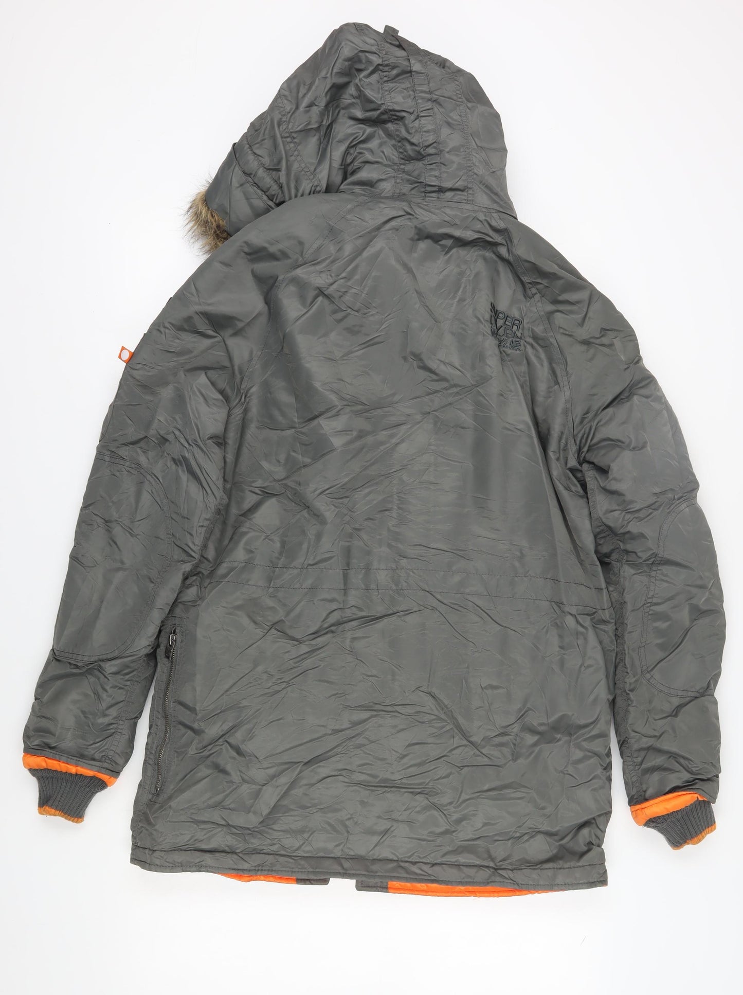 Superdry Men's Grey Parka Jacket M Padded Fur Hood