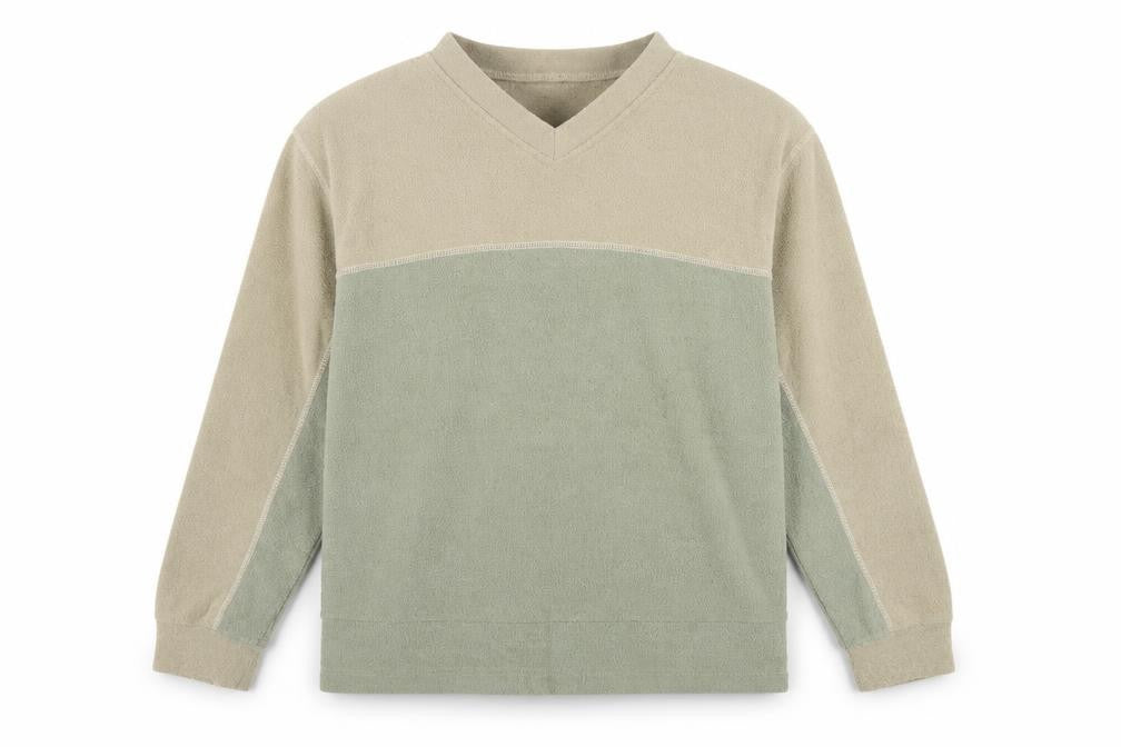 Front view of Petroleum Men’s Beige V-Neck Pullover Sweatshirt